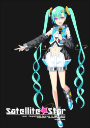Rule 34 | 1girl, aqua hair, detached sleeves, female focus, full body, hatsune miku, long hair, microphone, nabeshima tetsuhiro, navel, open mouth, simple background, solo, star (symbol), twintails, very long hair, vocaloid
