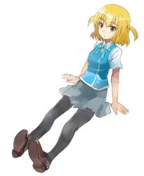 Rule 34 | 1girl, blonde hair, d-frag!, female focus, full body, pantyhose, school uniform, shibasaki roka, short twintails, simple background, skirt, solo, twintails, white background, yellow eyes