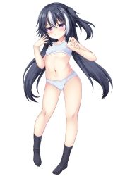 Rule 34 | 1girl, :d, bare arms, bare shoulders, bikini, black footwear, black hair, black socks, blush, bow, bra, breasts, closed mouth, collarbone, copyright request, fins, fish tail, full body, grey bra, grey panties, hair bow, highres, long hair, long sleeves, looking at viewer, multicolored hair, navel, no shoes, one side up, open mouth, panties, red eyes, sakuraba hikaru (loveindog), shark tail, shoes, small breasts, smile, socks, solo, standing, streaked hair, swimsuit, tail, underwear, underwear only, very long hair, white bow, white hair