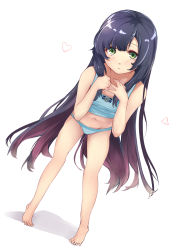 Rule 34 | 1girl, bare legs, bare shoulders, barefoot, black hair, blue bra, blue panties, blush, bra, feet, full body, gradient hair, green eyes, hands up, heart, kantai collection, long hair, looking at viewer, matsuwa (kancolle), multicolored hair, navel, panties, parted lips, pink hair, purple hair, rizzl, sidelocks, simple background, solo, standing, stomach, tareme, thighs, toes, underwear, underwear only, white background