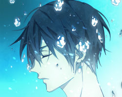 Rule 34 | 1boy, blue theme, closed eyes, male focus, nanase haruka (free!), portrait, profile, solo, underwater