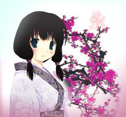 Rule 34 | 1girl, bad id, bad pixiv id, black hair, blue eyes, chinese clothes, flower, original, rock.fc, solo, twintails