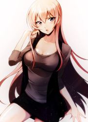 Rule 34 | 1girl, bad id, bad pixiv id, blue eyes, breasts, casual, collarbone, hirococo, long hair, megurine luka, pink hair, skirt, solo, very long hair, vocaloid