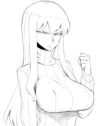 Rule 34 | 1girl, biriri (spacezin), breasts, clenched hand, creatures (company), game freak, gen 1 pokemon, greyscale, large breasts, lineart, long hair, monochrome, nintendo, personification, pokemon, ribbed sweater, solo, spacezin, sweater, turtleneck, voltorb