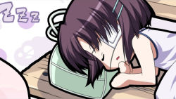 Rule 34 | 00s, chibi, ef (visual novel), eyepatch, purple hair, shindou chihiro, short hair, sleeping, solo