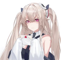 Rule 34 | 1girl, anchorage (azur lane), azur lane, blonde hair, blush, breasts, closed mouth, hair ornament, hairclip, highres, holding, holding letter, letter, lips, long hair, looking at viewer, lump saury, purple eyes, solo, twintails, two-tone dress, upper body, very long hair, white background