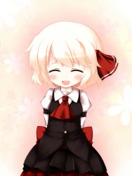 Rule 34 | 1girl, ^ ^, arms behind back, bad id, bad pixiv id, blush, closed eyes, cocozasa, female focus, floral background, gradient background, rumia, smile, solo, touhou