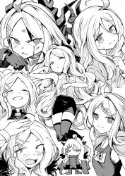 Rule 34 | 1girl, absurdres, blood, blood on face, blue archive, blush, clenched teeth, closed mouth, crying, flat chest, gloves, greyscale, grin, hayashi itsuki, highres, hina (blue archive), hina (swimsuit) (blue archive), horns, long hair, looking at viewer, monochrome, multiple views, official alternate costume, one-piece swimsuit, open mouth, pencil skirt, petting, school swimsuit, shirt, skirt, sleeveless, sleeveless shirt, smile, swimsuit, tears, teeth, thighhighs, whistle, whistle around neck, zettai ryouiki