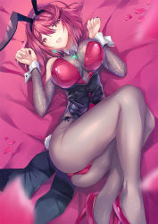 Rule 34 | 1girl, alternate costume, animal ears, breasts, chest jewel, fake animal ears, fake tail, inoue takuya (tactactak), large breasts, leotard, pantyhose, playboy bunny, pyra (xenoblade), rabbit ears, rabbit tail, red eyes, red hair, short hair, solo, swept bangs, tail, wrist cuffs, xenoblade chronicles (series), xenoblade chronicles 2
