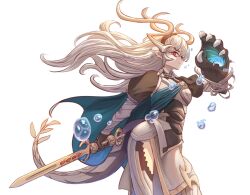 Rule 34 | 1girl, armor, blue cape, cape, claws, corrin (female) (fire emblem), corrin (fire emblem), dragon girl, dragon horns, dragon tail, extra mouth, fire emblem, fire emblem fates, highres, horns, long hair, looking at viewer, nintendo, solo, sword, tail, thighs, weapon, white hair