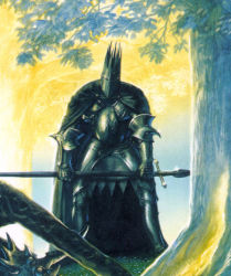 Rule 34 | 1boy, armor, cape, full armor, helmet, jewelry, mace, male focus, middle earth, morgoth, ring, solo, the lord of the rings, tolkien&#039;s legendarium, tolkien's legendarium, weapon, white background