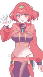Rule 34 | 1girl, alternate costume, breasts, chest jewel, earrings, highres, jewelry, kotohatoko510, large breasts, pyra (xenoblade), red eyes, red hair, short hair, simple background, solo, swept bangs, tiara, white background, xenoblade chronicles (series), xenoblade chronicles 2