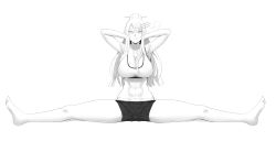 Rule 34 | 1girl, abs, absurdres, armpits, breasts, feet, frolaytia capistrano, greyscale, hair ornament, hairpin, heavy object, highres, huge breasts, legs, long hair, monochrome, navel, smug, stormcow, sweat, thighs