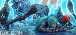 Rule 34 | 1girl, 1other, 3d, animated, aqua hair, ass, blue eyes, bodysuit, breasts, dark samus, jack-o&#039; challenge, jiggle, long hair, looking at viewer, metroid, metroid (creature), metroid prime 3: corruption, nautilic, nintendo, ponytail, shiny clothes, smile, top-down bottom-up, video, zero suit