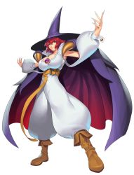 Rule 34 | 1girl, breasts, capcom, cleavage, hat, highres, large breasts, purple eyes, red hair, tabasa, warzard, witch hat