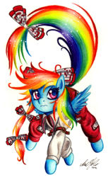 Rule 34 | colored pencil (medium), cosplay, crossover, dated, fujiwara no mokou, fujiwara no mokou (cosplay), highres, lavos vs bahamut, my little pony, my little pony: friendship is magic, no humans, parody, pegasus, rainbow dash, signature, tail, touhou, traditional media, wings