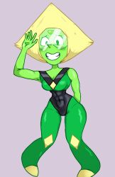 Rule 34 | abs, blonde hair, breasts, cleavage, colored skin, green skin, highres, medium breasts, peridot (steven universe), shy, steven universe, thick thighs, thighs
