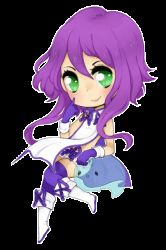 Rule 34 | 1girl, animated, animated gif, blinking, blush, boots, borrowed character, chibi, flat chest, full body, ghost, gloves, green eyes, isabelle (acerailgun), long hair, original, purple hair, sereruu, short shorts, shorts, smile, solo, thighhighs, transparent background
