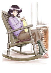 Rule 34 | 1990s (style), bishoujo senshi sailor moon, casual, chair, hino ryutaro, knitting, pantyhose, rocking chair, sitting, tomoe hotaru, yarn