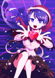 Rule 34 | 1girl, absurdres, bird, black capelet, black skirt, blue eyes, blue hair, capelet, doremy sweet, dream world (touhou), dress, hat, heart, highres, ikra (ikrazusi), looking at viewer, moon, nightcap, nightgown, open mouth, outstretched arms, pale skin, pom pom (clothes), raised eyebrows, red hat, short hair, skirt, smug, solo, star (symbol), swan, tail, tapir, tapir tail, thighs, touhou, valentine
