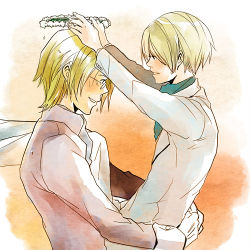 Rule 34 | 2boys, age difference, artist request, blonde hair, brothers, carrying, crisis core final fantasy vii, final fantasy, final fantasy vii, formal, glasses, gloves, lazard deusericus, lowres, male focus, multiple boys, parted lips, profile, rufus shinra, short hair, siblings, smile, square enix, suit, white gloves