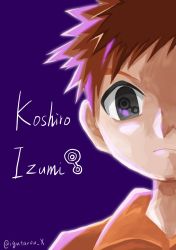 Rule 34 | 1boy, crests (digimon), digimon, highres, izumi koshiro, looking at viewer, serious, short hair, solo