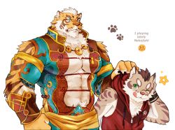 Rule 34 | 2boys, :q, abs, abs cutout, animal ears, arm cutout, bara, bare pectorals, beige fur, blue eyes, character request, cleavage cutout, clothing cutout, fluffy, furry, furry male, green eyes, hood, hooded jacket, jacket, large pectorals, lin hu (nekojishi), male focus, multiple boys, muscular, muscular male, nekojishi, orange fur, panther boy, panther ears, pectoral cleavage, pectorals, red jacket, short hair, shoulder cutout, shu-chi (nekojishi), sleeveless, sleeveless jacket, stomach, tiger boy, tiger ears, tiger stripes, tongue, tongue out, tora d