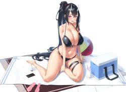 Rule 34 | 1girl, absurdres, bare shoulders, barefoot, basket, bikini, black bikini, black hair, breasts, cellphone, cleavage, collarbone, commentary request, covered erect nipples, cup, full body, hair ornament, hair scrunchie, halterneck, highres, horns, large breasts, long hair, looking at viewer, lotion bottle, mole, mole on breast, mole on stomach, mole under eye, navel, o-ring, o-ring bikini, o-ring bottom, oni, oni horns, original, phone, pink eyes, ponytail, red scrunchie, sandals, unworn sandals, scrunchie, silver tokki, simple background, sitting, smartphone, smile, solo, swimsuit, tongue, towel, transparent background, very long hair, white background