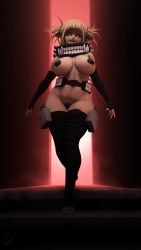 Rule 34 | 1girl, 3d, absurdres, artist name, belt, black thighhighs, blonde hair, blunt bangs, blush, boku no hero academia, breasts, curvy, double bun, elbow gloves, fingerless gloves, gloves, hair bun, heart maebari, heart pasties, highres, lamoz571, large breasts, looking at viewer, maebari, navel, pasties, scarf, sharp teeth, smile, solo, striped clothes, striped thighhighs, teeth, thick thighs, thigh strap, thighhighs, thighs, toeless legwear, toes, toga himiko, utility belt, wide hips, yellow eyes