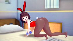Rule 34 | 1girl, 3d, absurdres, all fours, animal ears, ass, bed, bedroom, bent over, bow, bowtie, brown hair, detached collar, fake animal ears, highres, huge ass, kono subarashii sekai ni shukufuku wo!, leotard, looking at viewer, megumin, playboy bunny, rabbit ears, rabbit tail, red bow, red eyes, short hair, short hair with long locks, sodevs, solo, tail, thick thighs, thighs, wide hips, wrist cuffs