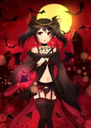 Rule 34 | 10s, 1girl, babydoll, bad id, bad pixiv id, bat (animal), black hair, cross, garter straps, gradient background, jewelry, kleinlight, love live!, love live! school idol project, necklace, panties, red eyes, sadoma, smile, solo, thighhighs, twintails, underwear, vampire, wand, yazawa nico