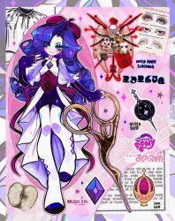 Rule 34 | 1girl, beret, blue eyes, crossover, curly hair, dress, english text, gem, gochii tears, grief seed, hat, logo, long hair, mahou shoujo madoka magica, makeup, multicolored clothes, my little pony, my little pony: friendship is magic, purple hair, shoes, smile, solo, soul gem, sparkle, star (symbol), witch