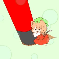 Rule 34 | 1girl, :3, animal ears, bad id, bad pixiv id, brown hair, cat ears, cat girl, cat tail, chen, chibi, female focus, hat, highres, kachoo, multiple tails, red skirt, short hair, skirt, skirt set, solid circle eyes, solo, tail, touhou
