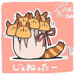 animal_costume animal_ear_fluff animal_ears kemono_friends kemono_friends_v_project kitsunetsuki_itsuki large-spotted_genet_(kemono_friends) looking_at_viewer mushroom ribbon simple_background tail virtual_youtuber