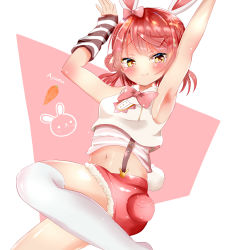 Rule 34 | 1girl, absurdres, animal ears, animal print, arm warmers, artist name, artist request, bare legs, bare shoulders, blush, bow, bowtie, braid, braided bun, breasts, buttons, carrot print, cowboy shot, crescent moon, crescent moon symbol, cropped vest, detached sleeves, exciting animal (love live!), fake animal ears, female focus, food print, fur-trimmed shorts, fur trim, green eyes, hair bow, hair bun, hairband, highres, hood, hooded vest, hoodie, looking at viewer, love live!, love live! nijigasaki high school idol club, love live! school idol festival, love live! school idol festival all stars, moon, orange hair, pants, parted lips, pink bow, pink shirt, rabbit ears, rabbit pose, rabbit print, rabbit tail, red bow, red hair, red shorts, shirt, short hair, short pants, short shorts, shorts, side bun, single detached sleeve, single side bun, sleeveless, sleeveless hoodie, small breasts, smile, solo, striped clothes, striped shirt, suspender shorts, suspenders, tail, uehara ayumu, vest, white hairband, white hoodie, white legwear, white vest, yellow eyes