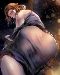 Rule 34 | 1boy, ass, ass focus, brown hair, buranran, granblue fantasy, japanese clothes, kimono, long hair, looking at viewer, looking back, male focus, night, off shoulder, parted lips, siegfried (granblue fantasy), smile, solo, wooden floor, yukata