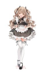 Rule 34 | 1girl, apron, black bow, black bowtie, black dress, black footwear, black ribbon, bow, bowtie, dress, drill hair, frilled apron, frilled dress, frilled thighhighs, frills, full body, hair ribbon, highres, light brown hair, long hair, looking at viewer, maid apron, mary janes, open mouth, original, petals, ribbon, ribbon legwear, shoes, short sleeves, simple background, smile, standing, thighhighs, twin drills, two side up, weri, white apron, white background, white thighhighs, zettai ryouiki