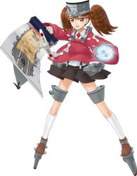 Rule 34 | 10s, 1girl, aircraft, airplane, brown eyes, brown hair, fireball, full body, hair ornament, holding, japanese clothes, kantai collection, kariginu, kuuro kuro, long hair, magatama, miniskirt, official art, onmyouji, open mouth, pleated skirt, ryuujou (kancolle), scroll, skirt, smile, socks, solo, suspenders, translation request, transparent background, twintails, visor cap