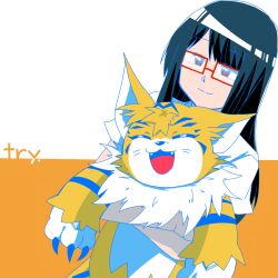 Rule 34 | cat, claws, digimon, digimon (creature), glasses, long hair, meicoomon, mochizuki meiko, smile