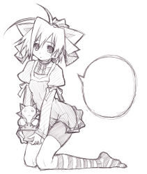 Rule 34 | 1girl, blank speech bubble, highres, looking at viewer, monochrome, sakuya tsuitachi, short hair, simple background, sketch, socks, solo, speech bubble, striped clothes, striped legwear, striped socks, white background