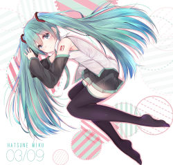 Rule 34 | 1girl, black skirt, black thighhighs, blue eyes, blue hair, character name, detached sleeves, full body, hair ornament, hatsune miku, highres, long hair, looking at viewer, neku (neku draw), pleated skirt, shirt, skirt, solo, thighhighs, twintails, vocaloid, white shirt