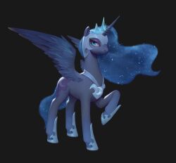 Rule 34 | 1girl, animated, animated gif, aqua eyes, betty jiang, blinking, blue hair, commentary, english commentary, full body, helmet, highres, horns, looping animation, luna (my little pony), my little pony, my little pony: friendship is magic, single horn, solo, unicorn, winged unicorn