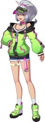 Rule 34 | aragaki youko, breasts, cleavage, digimon, digimon new century, medium breasts, official art, ponytail, shorts, smile, white hair