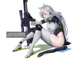 Rule 34 | 1girl, amputee, android, animal ears, anti-materiel rifle, blood, blue blood, blue eyes, bolt-action rifle, bolt action, braid, breasts, bullpup, colored blood, commentary, commentary request, disembodied hand, earpiece, girls&#039; frontline, gun, high heels, injury, jacket, knee pads, ksvk (girls&#039; frontline), ksvk 12.7, large breasts, legs, long hair, looking at viewer, magazine (weapon), mechanical arms, pandea work, rifle, robot, robot girl, scope, single mechanical arm, smile, sniper rifle, translation request, weapon