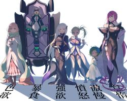 Rule 34 | 6+girls, arms behind back, barefoot, black capelet, black dress, blindfold, blonde hair, blue eyes, bodysuit, book, boots, breasts, butterfly hair ornament, capelet, carmilla (re:zero), chain, child, cleavage, coffin, daphne (re:zero), detached sleeves, dress, echidna (re:zero), flat chest, flower wreath, frown, green eyes, green scarf, hair between eyes, hair ornament, hand on own hip, holding, holding book, japanese text, large breasts, long hair, long scarf, long skirt, long sleeves, looking at viewer, mebaru, medium breasts, minerva (re:zero), multiple girls, open mouth, parted lips, pink eyes, pink hair, purple eyes, purple hair, re:zero kara hajimeru isekai seikatsu, red eyes, restrained, scarf, see-through silhouette, sekhmet (re:zero), short hair, side ponytail, skirt, small breasts, tall female, tearing up, thigh boots, thighhighs, translated, typhon (re:zero), very long hair, white background, white dress, white hair, witch