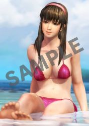Rule 34 | 1girl, 3d, barefoot, bikini, breasts, dead or alive, dead or alive 5, feet, headband, hitomi (doa), large breasts, long hair, official art, smile, solo, sweat, swimsuit, tecmo, toes