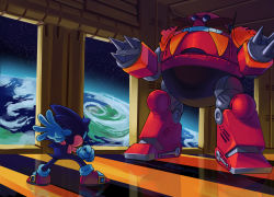 Rule 34 | 1boy, animal ears, animal nose, arm up, artist name, battle, blue fur, blue hair, body fur, clenched hand, cloud, death egg, death egg robot, dr. eggman, earth (planet), from behind, furry, furry male, gloves, highres, indoors, legs apart, male focus, mecha, outstretched arm, planet, red footwear, reflective floor, robot, shoes, signature, socks, sonic (series), sonic the hedgehog, sonic the hedgehog (classic), sonic the hedgehog 2, space, spacecraft interior, spiddy diddy, spiked hair, spikes, star (sky), tail, twitter username, white gloves, white legwear, window