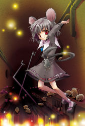 Rule 34 | 1girl, animal ears, bad id, bad pixiv id, female focus, grey hair, indoors, mouse (animal), mouse ears, mouse tail, nazrin, red eyes, shinogiri zun, short hair, solo, tail, touhou