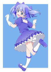 Rule 34 | absurdres, bloomers, blue bow, blue choker, blue dress, blue eyes, blue footwear, blue hair, bow, choker, dress, frilled dress, frilled socks, frills, from behind, gloves, hair bow, highres, mary janes, nijisanji, puffy short sleeves, puffy sleeves, shoes, short sleeves, socks, torigara (pixiv 44396080), twintails, underwear, virtual youtuber, white bloomers, white gloves, white socks, yuuki chihiro, yuuki chihiro (1st costume)