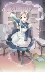 Rule 34 | ahoge, anmi, blonde hair, book, boots, lamp, magic, maid, original, picture frame, sikky, solo